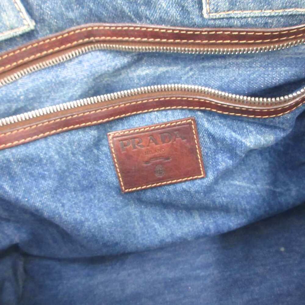 Prada Canapa Handbag Denim Tote Triangle Plate Indigo Blue FF - Picture 7 of 9